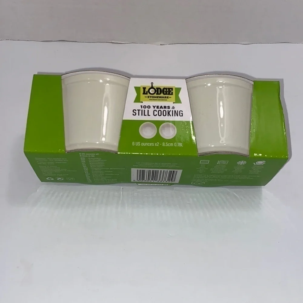 Lodge Stoneware Baking and Serving Ramekin Cups 2 White 6 Oz.